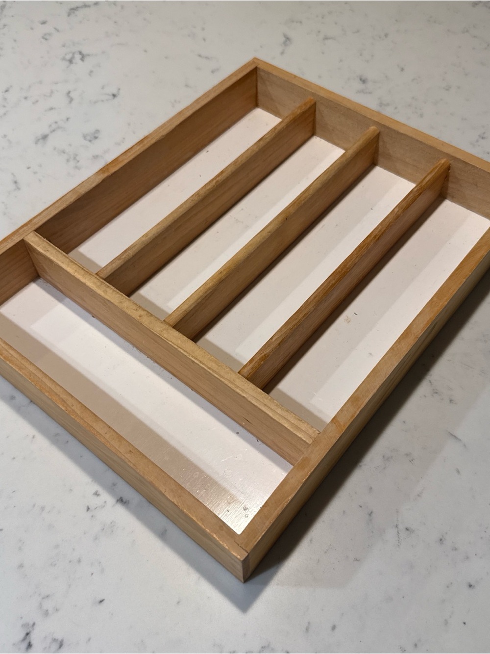 Natural Wood & White Cutlery Drawer Organizer Tray | Home Storage & Organization